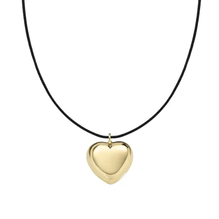 Collana Mio Cuore dorata con cordino nero Donna Amen