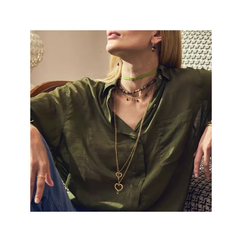 Collana con pendente Cuore Maman satinato grande Maman et Sophie