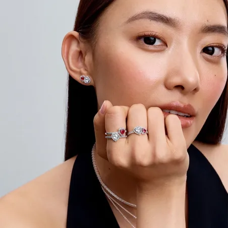 Anello DOPPI CUORI E PUNTI LUCE M60 DONNA Pandora 