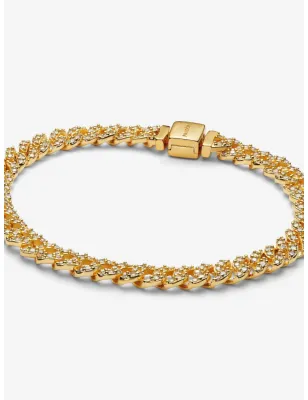 Bracciale dorato catena maglia cubana pavè Donna Pandora