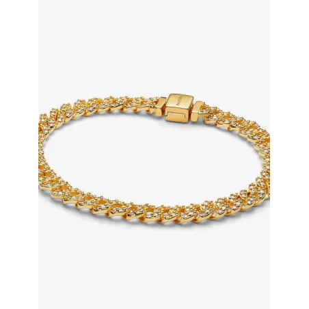 Bracciale dorato catena maglia cubana pavè Donna Pandora