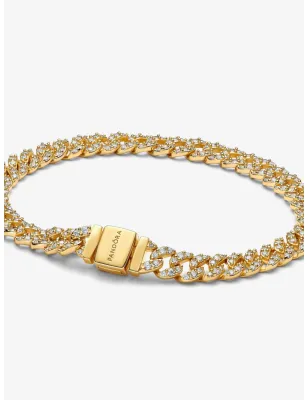 Bracciale dorato catena maglia cubana pavè Donna Pandora