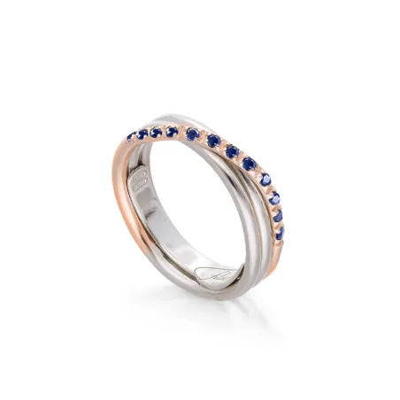 Anello Filodellavita Argento, Oro Rosa, Zaffiri Blu m 14 Donna Rubinia