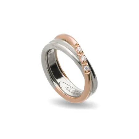 Anello Filodellavita 3 fili Oro Rosa, Argento, diamanti Donna Rubinia