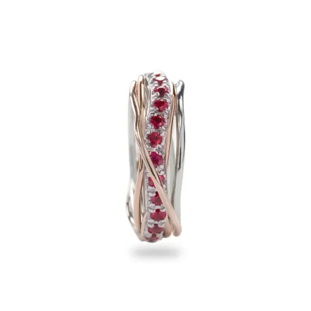 Anello Filodellavita 7 Fili Argento,Oro Rosa, Rubini m 16 Donna Rubinia