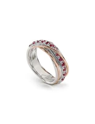 Anello Filodellavita 7 Fili Argento,Oro Rosa, Rubini m 16 Donna Rubinia