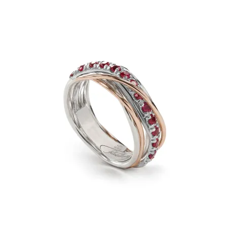 Anello Filodellavita 7 Fili Argento,Oro Rosa, Rubini m 16 Donna Rubinia