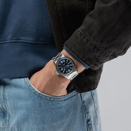 Orologio Blu Acciaio Field Auto 42mm 80 ore H-10 Uomo Hamilton Khaki