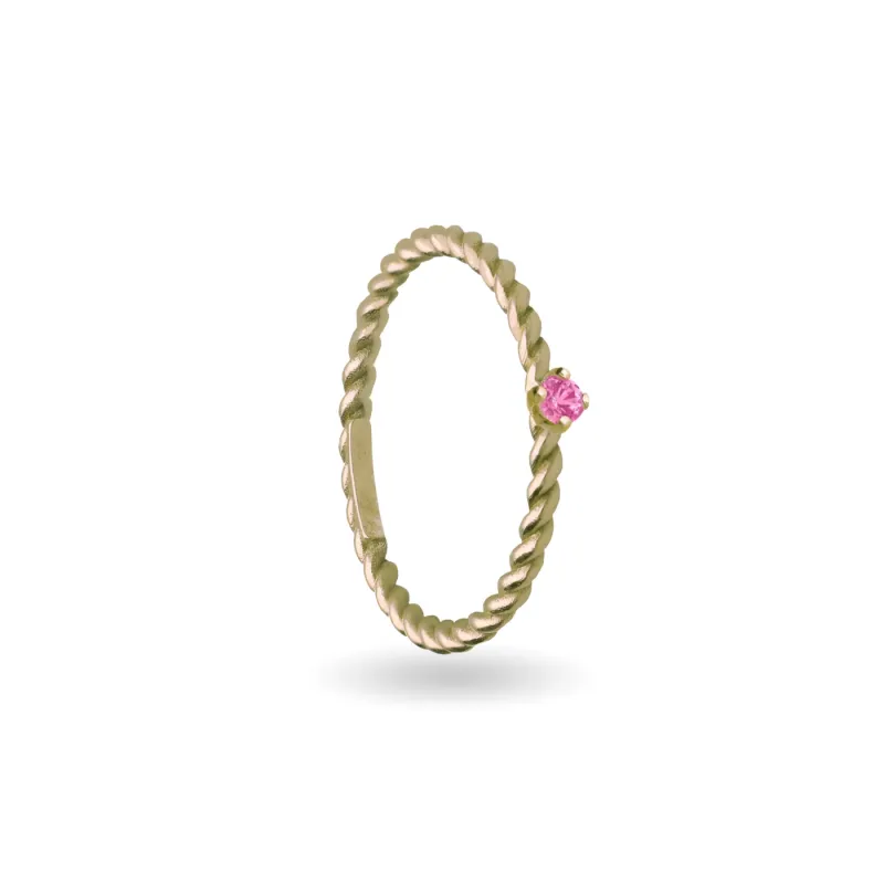 Anello Filodamore intrecciato Oro giallo e Zaffiro Rosa Donna Rubinia Anello Filodamore intrecciato Oro giallo e Zaffiro Rosa Donna Rubinia