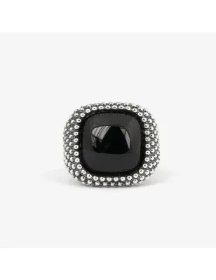 Anello Chevalier Quadrato Puntinato Agata Nera M21 Nove25