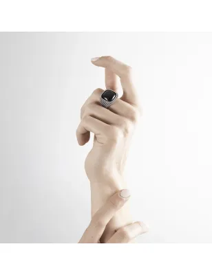 Anello Chevalier Quadrato Puntinato Agata Nera M21 Nove25 - category_name - XDMG De Marchi Gianotti