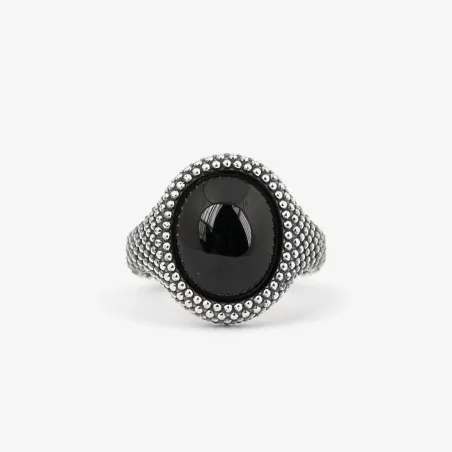 Anello Chevalier Ovale Puntinato Pietra Nera M16 Donna Nove25