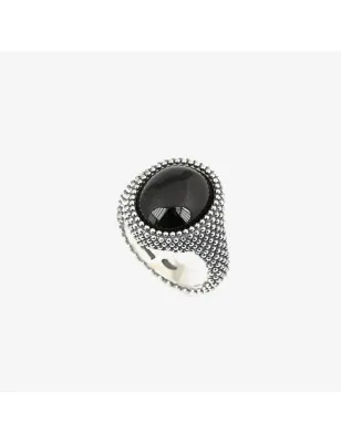 Anello Chevalier Ovale Puntinato Pietra Nera M12 Donna Nove25