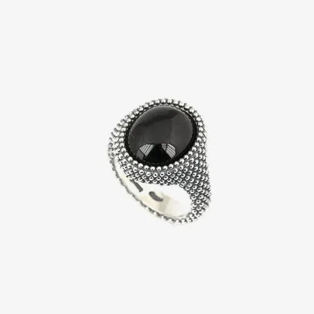 Anello Chevalier Ovale Puntinato Pietra Nera M12 Donna Nove25