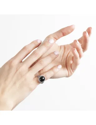 Anello Chevalier Ovale Puntinato Pietra Nera M12 Donna Nove25