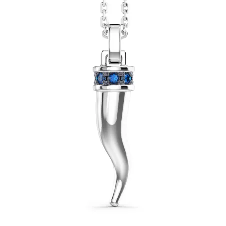 Collana pendente Corno Portafortuna con pietre blu Uomo Zancan