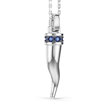 Collana pendente Corno Portafortuna con pietre blu Uomo Zancan