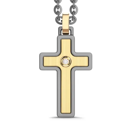 Collana in Titanio e oro giallo con pendente Croce Uomo Zancan