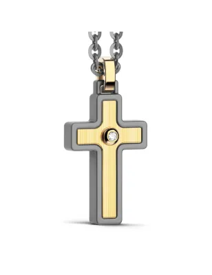 Collana in Titanio e oro giallo con pendente Croce Uomo Zancan