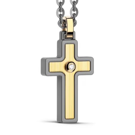 Collana in Titanio e oro giallo con pendente Croce Uomo Zancan