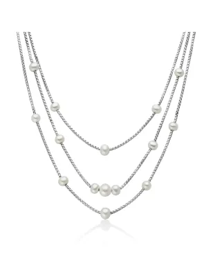 Collana in argento a tre fili con perle Oriente Donna Miluna
