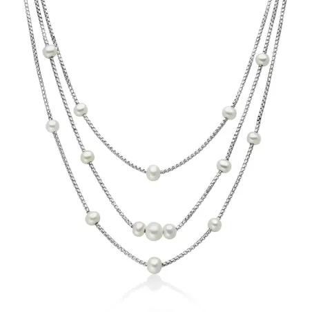 Collana in argento a tre fili con perle Oriente Donna Miluna