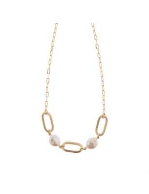Collana Perle Chic Catena Elementi ovali spazzolati Donna Aquaforte