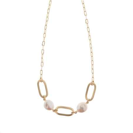 Collana Perle Chic Catena Elementi ovali spazzolati Donna Aquaforte