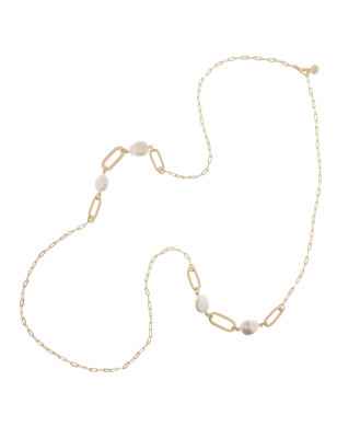Collana lunga Perle Chic Catena elementi ovali spazzolati Donna Aquaforte
