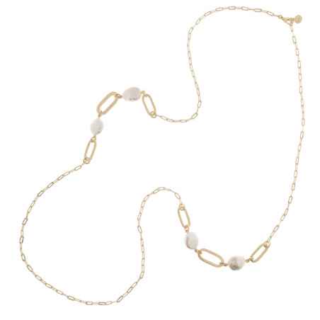 Collana lunga Perle Chic Catena elementi ovali spazzolati Donna Aquaforte