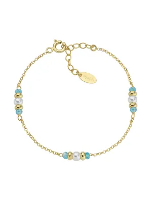 Bracciale dorato Rainbow Cristalli Azzurri e Perle Donna Amen
