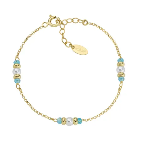 Bracciale dorato Rainbow Cristalli Azzurri e Perle Donna Amen