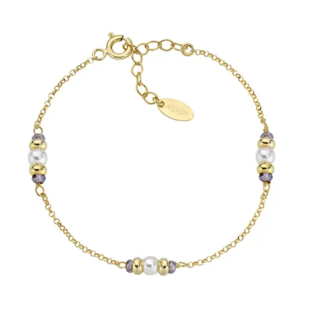 Bracciale dorato Rainbow Cristalli Viola e Perle Donna Amen