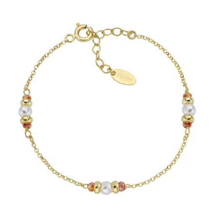 Bracciale dorato Rainbow Cristalli Arancioni e Perle Donna Amen