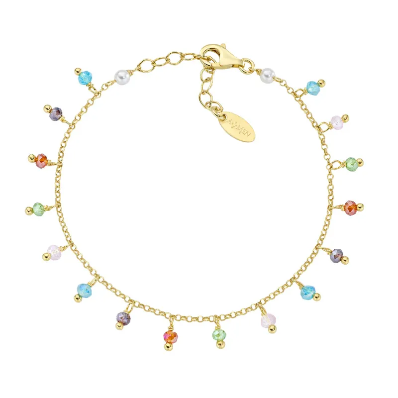 Bracciale dorato Chandelier Rainbow Cristalli e Perle Donna Amen