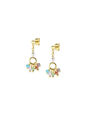 Orecchini dorati Mini Rainbow Cristalli e Perle Donna Amen