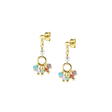 Orecchini dorati Mini Rainbow Cristalli e Perle Donna Amen