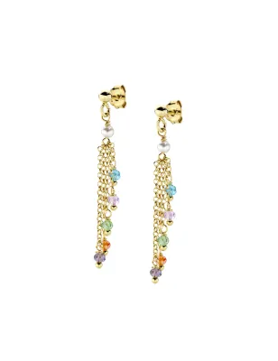 Orecchini dorati a cascata Rainbow con Cristalli e Perle Donna Amen