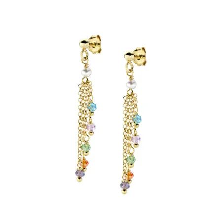 Orecchini dorati a cascata Rainbow con Cristalli e Perle Donna Amen