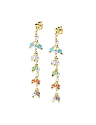 Orecchini dorati pendenti Rainbow Cristalli e Perle Donna Amen
