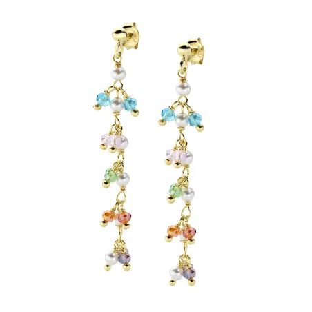 Orecchini dorati pendenti Rainbow Cristalli e Perle Donna Amen
