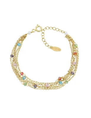 Bracciale dorato Multifilo Rainbow Cristalli e Perle Donna Amen