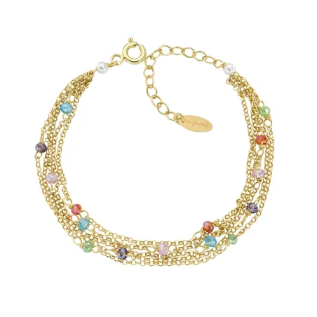 Bracciale dorato Multifilo Rainbow Cristalli e Perle Donna Amen
