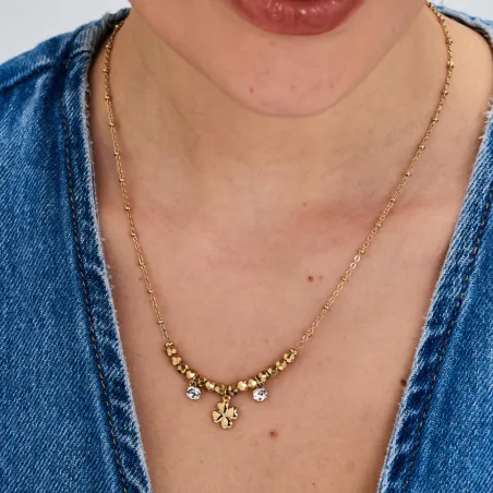 Collana dorata Chakra Portafortuna Quadrifoglio Donna Brosway
