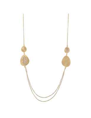 Collana Foglie doppia catena Elementi spazzolati Zirconi Donna Aquaforte