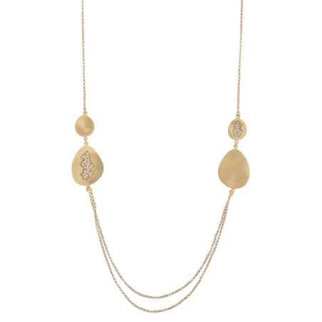Collana Foglie doppia catena Elementi spazzolati Zirconi Donna Aquaforte