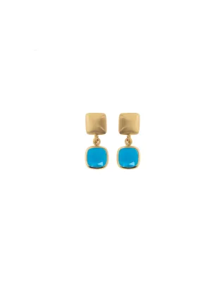 Orecchini Mignon pietra quadra petrolio pendente Donna Aquaforte