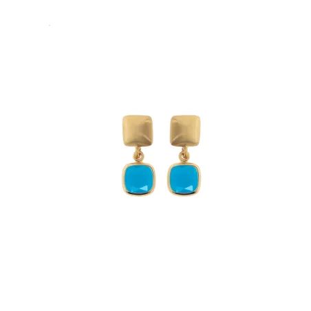 Orecchini Mignon pietra quadra petrolio pendente Donna Aquaforte