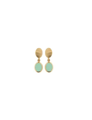 Orecchini Mignon pietra ovale verde mare pendente Donna Aquaforte