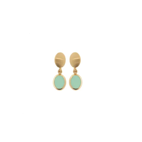 Orecchini Mignon pietra ovale verde mare pendente Donna Aquaforte